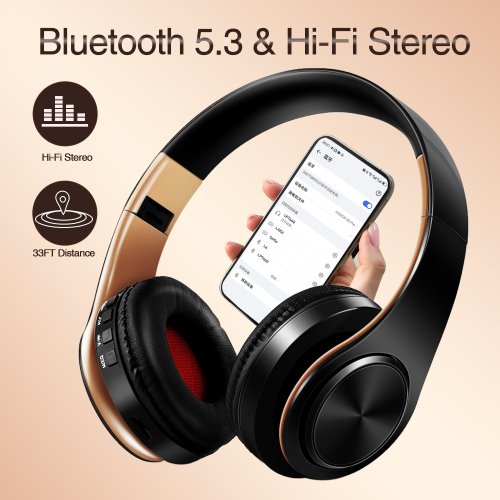 Bild von Goldene Drahtlose Bluetooth-Kopfhörer für Männer – Stereo-Sound mit Mikrofon