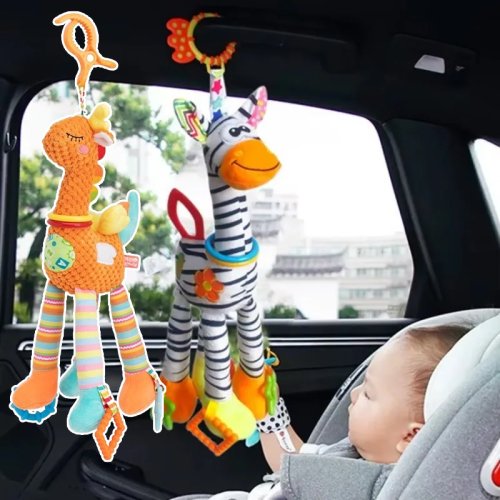 Afbeelding van Zachte Pluche Giraf & Zebra Rammelaar – Baby Speelgoed met Bijtring