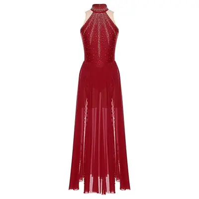 Image de Robe de Danse Élégante avec Strass - Parfaite pour Spectacles et Patinage Artistique