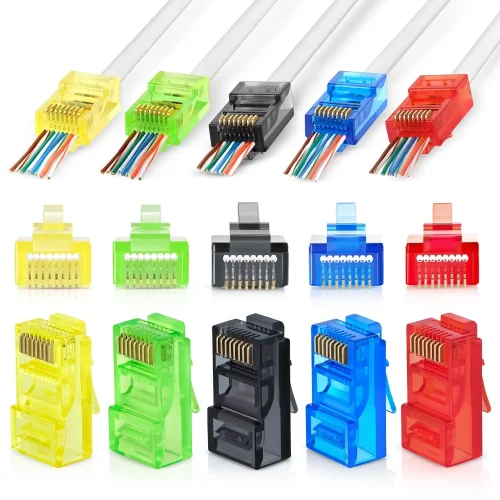 Image of 50PCS RJ45 Cat6 Pass Through Connectors, Assorted Colors EZ to Crimp Modular Plug for Solid Or Stranded UTP Network Cable