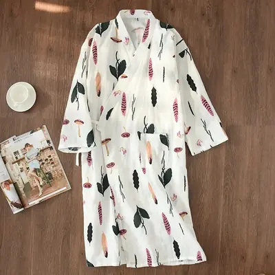 Image de Yukata Japonais en Coton 100% - Pyjama Long & Léger pour Femmes