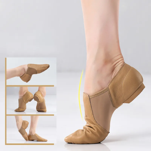 Imagen de Zapatos de baile de Jazz de cuero genuino para mujer, zapatillas de Ballet, zapatillas de baile de Jazz, gimnasia Unisex, sin cordones