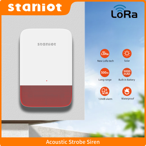Image of Staniot Lora Wireless Strobe Siren with Waterproof Design – 120dB High-Decibel Alarm for Home Security, Compatible with SecPanel 7 Pro, 500m Transmission Range