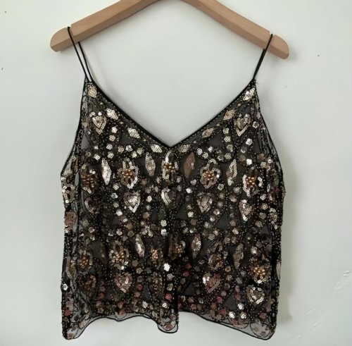 Imagen de Puloru-Chalecos con estampado de flores y cuentas de lentejuelas para mujer, camisolas sin mangas con espalda abierta y cuello en V, camisola transparente elegante de verano