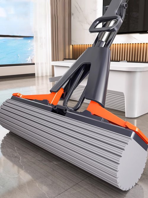 Image of Eco-Friendly Foldable Cotton Mop with Replaceable Head – Water-Free Hand Washing, Squeeze Design for Hardwood, Tiles & All Floors