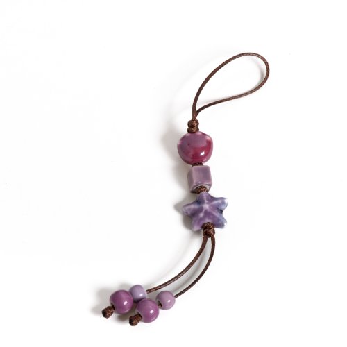 Afbeelding van Handgemaakte Paarse Ster met Katklauw Keramische Charme Sleutelhanger – Unieke Boho Tas Hanger als Originele Sieraad Geschenk