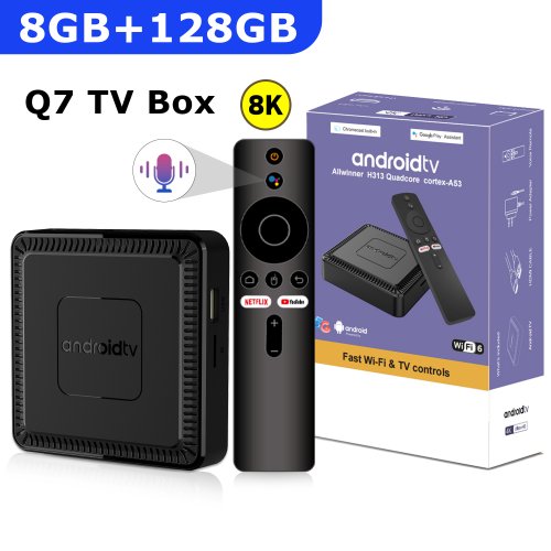 Afbeelding van Q7 Nieuwe Android 14 TV Box 8GB + 128GB Smart Network Set-Top Box Ondersteunt WiFi 6 Bluetooth 5.0 4K HDR10 Voice Afstandsbediening TV Box