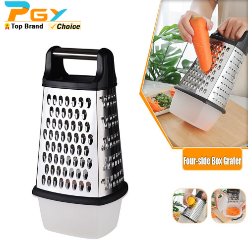 Image of Premium Stainless Steel 4-Sided Box Grater with Built-In Container – Versatile Kitchen Tool for Cheese, Vegetables, Ginger, and More