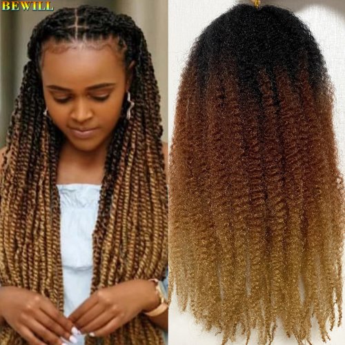 Bild von Synthetische Afro-Marley-Twist-Haarsträhnen 18 Zoll – Ombre-Farbverlauf von Schwarzbraun bis Blond, 6 Packungen für Faux Locs und Zöpfe