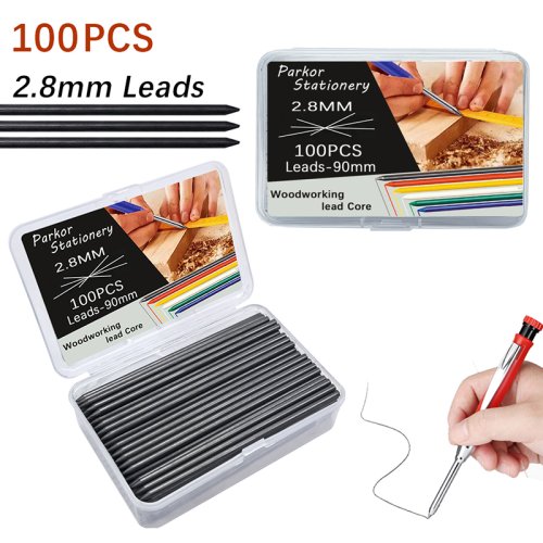 Image of 100-Piece Box of High-Capacity 2.8mm Black Woodworking Pencil Refills – Replaceable Lead for Architects, Carpenters, and Precision Drafting