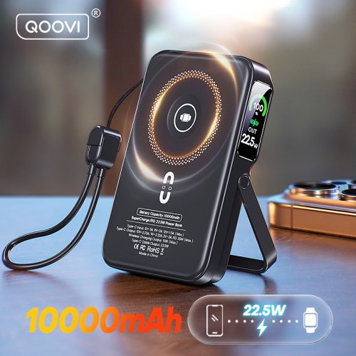 Image of Qoovi Qi2 10000mAh Wireless Power Bank with PD 20W Fast Charging – Portable External Battery for iPhone, Samsung, Apple Watch, AirPods and More