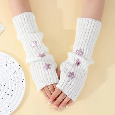 Image de Manchons Tricotés Gothiques Rayés - Style Harajuku Y2K