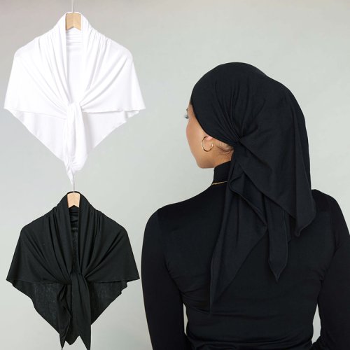 Zdjęcie Jednokolorowy bawełniany trójkątny szalik muzułmański hidżab szale kobieta miękkie okłady moda damska przyczynowy turban islamska opaska z dżerseju