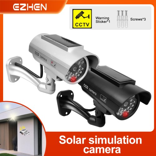 Afbeelding van Waterdichte Simulatie Zonnecamera met Knipperend LED-Licht – Nepcamera voor Buitenbewaking en Thuisveiligheid