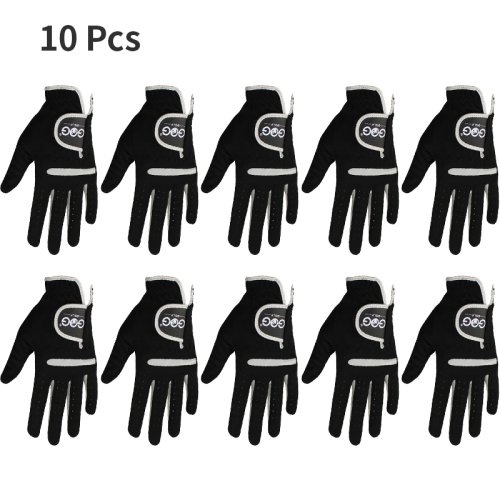Bild von 10-teilige Golfhandschuhe, schwarz, kann links und rechts getragen werden, Stoff, Lycra, weich, atmungsaktiv, professionelle Handschuhe, Fahren, Radfahren, Outdoor
