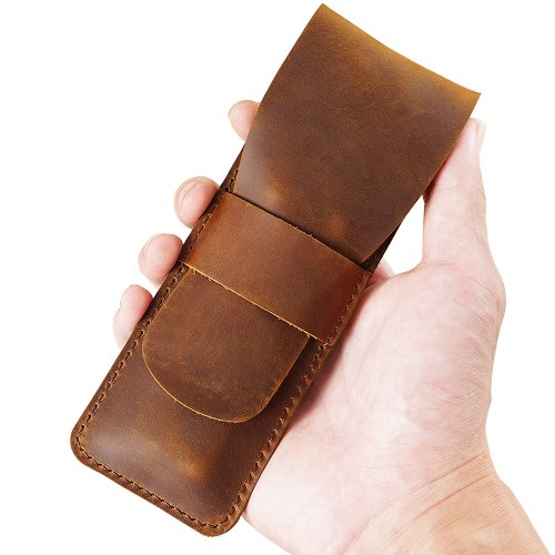Image of Premium Genuine Leather Pen Sleeve Case – Portable Cowhide Pencil Organizer for Office, School & Travel