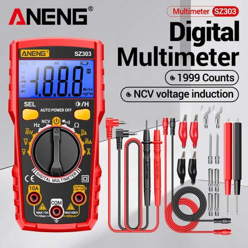 Immagine di Multimetro Digitale Professionale Aneng SZ303 con Rilevamento Tensione NCV, Misurazione AC/DC, Memoria Dati e Alta Precisione