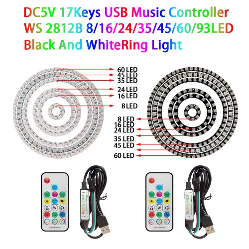 Immagine di Anello LED RGB WS2812B - Illuminazione Personalizzabile con Controllo USB
