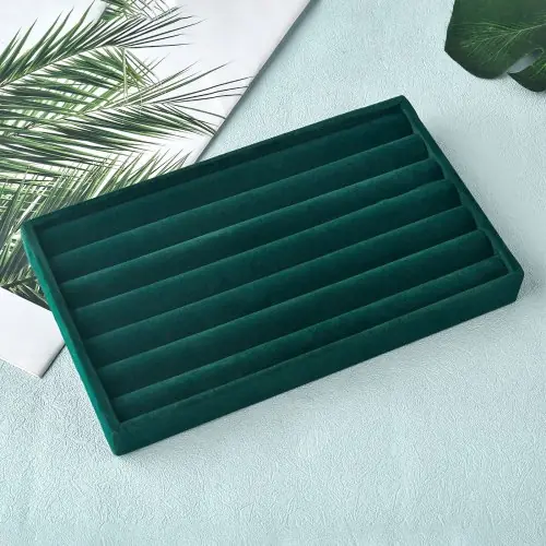 Image de Boîte de Rangement Bijoux Flanelle Noir & Vert Foncé