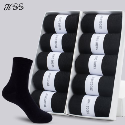 Image of HSS Brand Men's Premium Cotton Socks – Soft, Breathable Black Business Socks for Summer and Winter, Plus Size 6.5–14