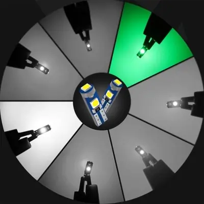 Image de 5 Ampoules LED Auto T5 W3W - Blanc, Bleu, Rouge, Jaune, Vert, Rose