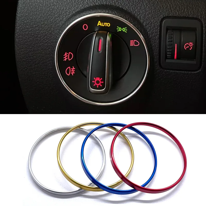 Immagine di Cornice Decorativa Adesiva per Interruttore Faro - Trim Anello Stile Premium per Volkswagen Golf, Jetta MK5 MK6, Passat B6 B7, CC, Touran, Tiguan
