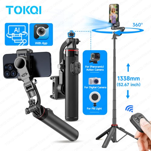 Immagine di Stabilizzatore Cardanico Portatile C22 con Tracciamento Faciale AI 360°, Treppiede per Selfie Stick con Rotazione a 360 Gradi e Vite da 1/4 per Telefono e Fotocamera
