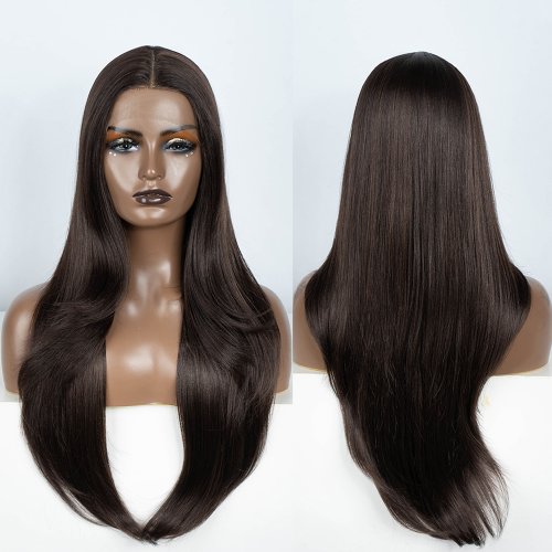 Bild von Synthetische Spitze Front Perücke 28 "gerade Ombre schokoladen braune Spitze Perücke Cosplay Teil Perücke für Frauen Spitze Perücke synthetische Spitze Perücke