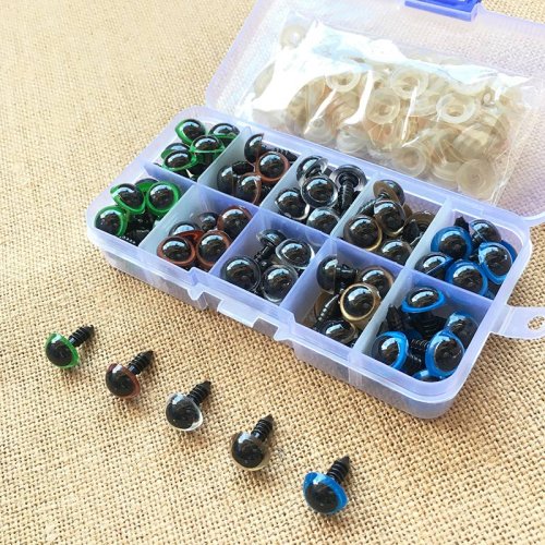 Afbeelding van 100PCS 8mm 10mm 12mm Mix Kleur Plastic Dier Veiligheid Ogen Voor Speelgoed Teddybeer Gevuld voor Poppen Craft Amigurumi Accessoires Doos