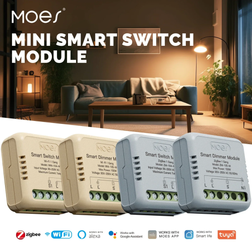 Immagine di Interruttore Intelligente Moes Mini Tuya con WiFi e Zigbee – Modulo Dimmer per Luci 1-2 Gang, Controllo Remoto con Alexa e Google Home, Kit DIY per Automazione Domestica
