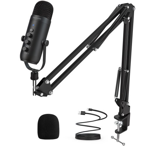 Immagine di Kit Microfono Studio Professionale per Podcast e YouTube con Microfono a Condensatore Cardioide, Braccio e Streaming USB