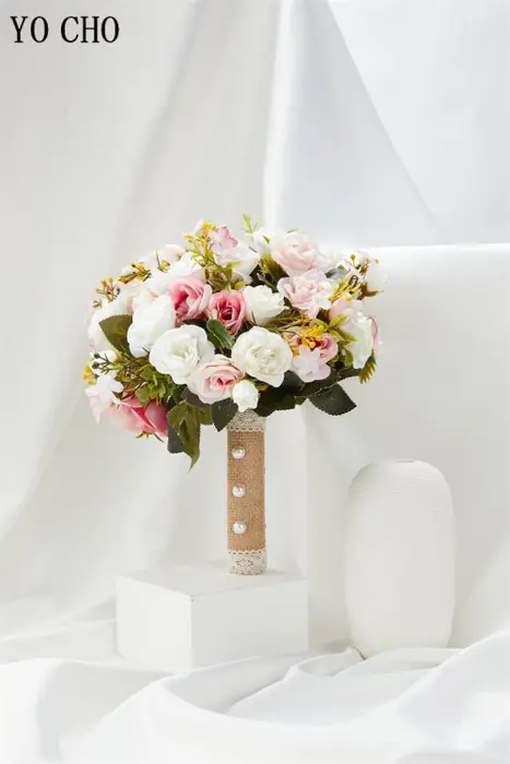 Image de Bouquet de Mariage Artificiel Rose & Blanc pour Demoiselle d'Honneur