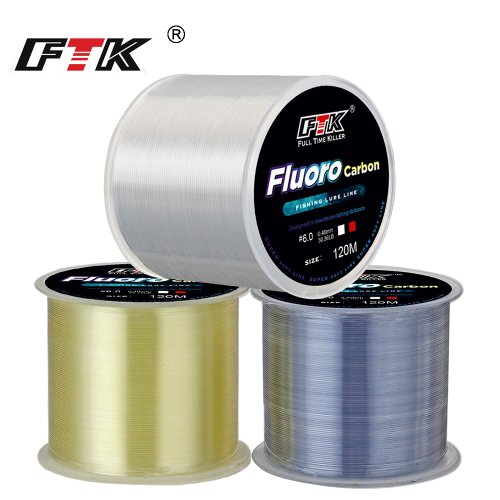 Imagen de FTK-sedal de pesca de 120m, 0,2mm-0,6mm, 7,15LB-45LB, proceso de tratamiento de revestimiento de fluorocarbono, superficie de carbono, moléculas de nailon