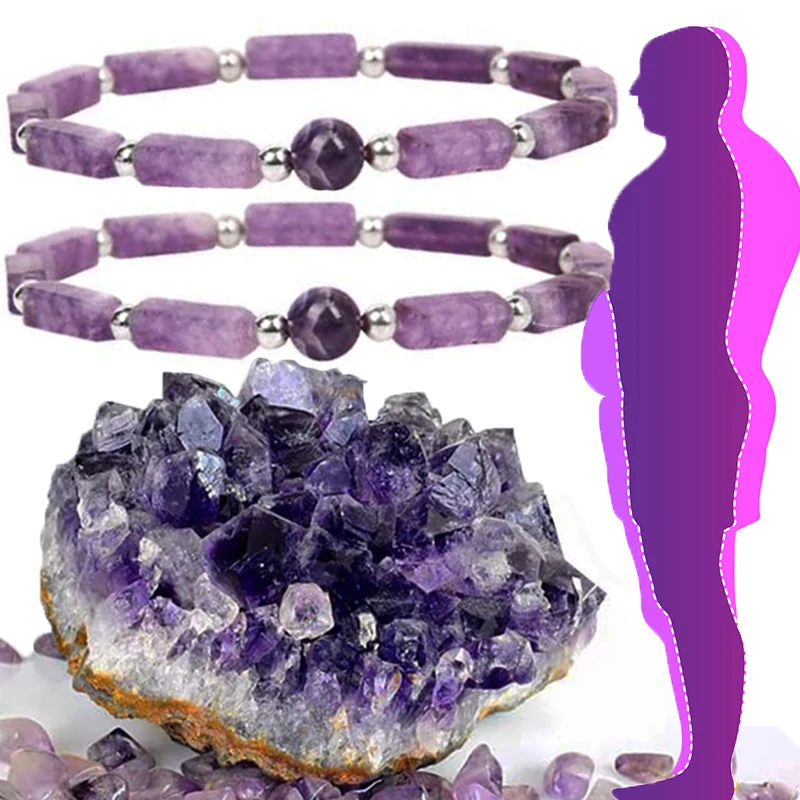 Imagen de Pulsera adelgazante purificadora corporal de amatista Natural, pulseras de Yoga energéticas de piedra para mujer, pulsera para perder peso, alivio de la fatiga y curación