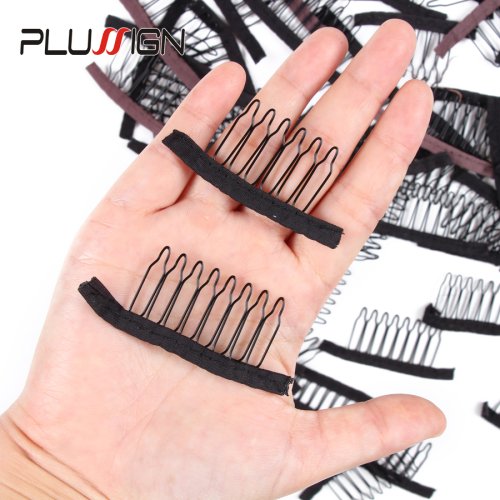 Bild von 12 Teile/los Komfortable Perücke Clips Schwarz Spitze Perücke Clips Stahl Polyester Langlebig Perücke Kämme Für Haarteile Perücke Zubehör Werkzeuge