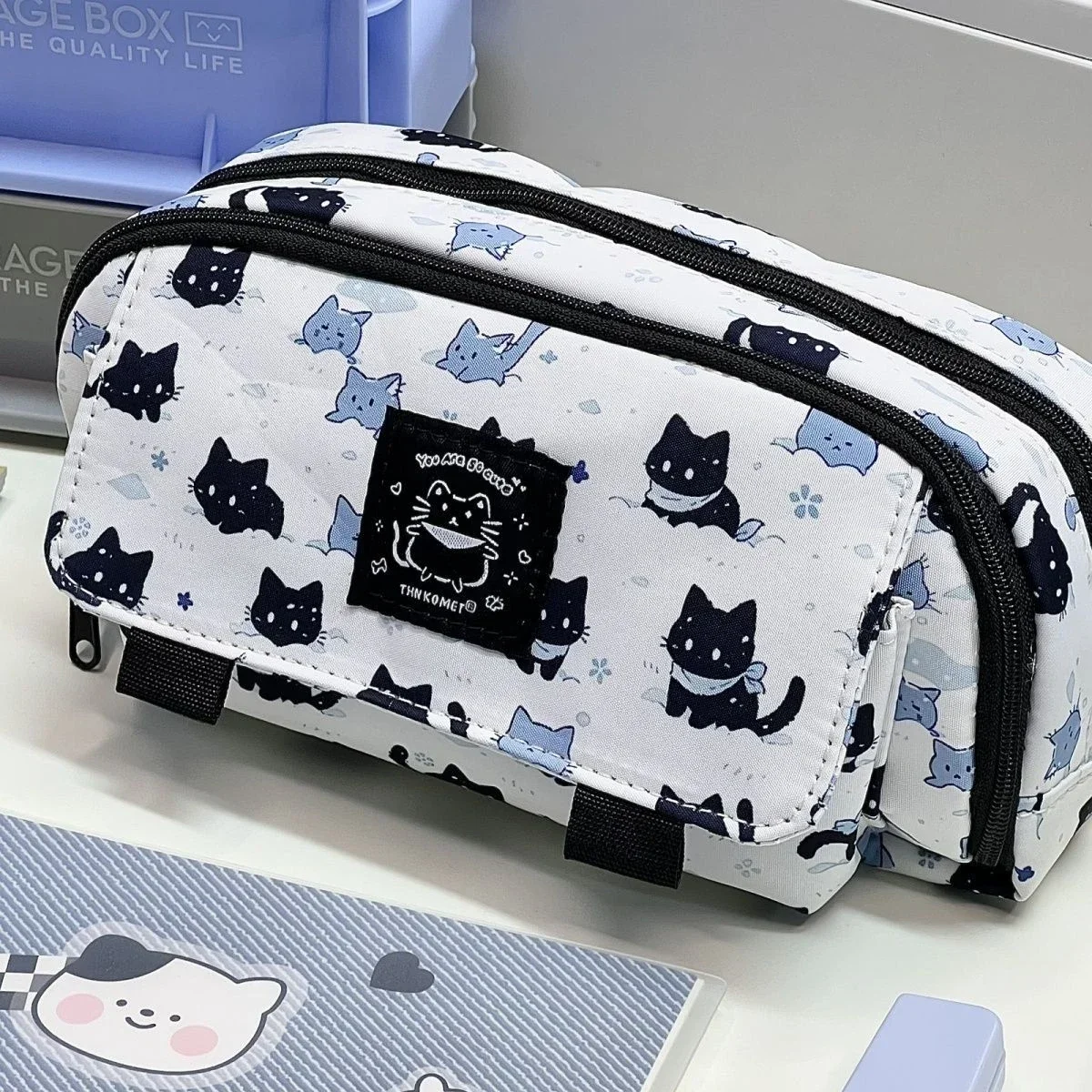 Image of Adorable Cat-Themed Large Capacity Pencil Case with Multi-Functional Storage for School and Office Supplies