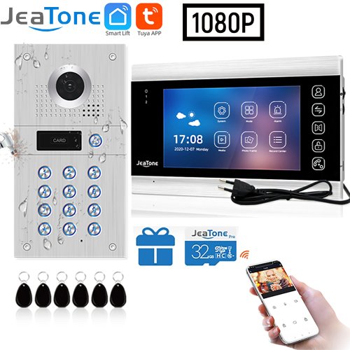 Immagine di Citofono Video WiFi con Telecamera 1080p, Schermo da 7 Pollici con Pulsante a Sfioramento, Videocitofono Intelligente con App, Sblocco con Scheda Magnetica e Compatibile con Tuya