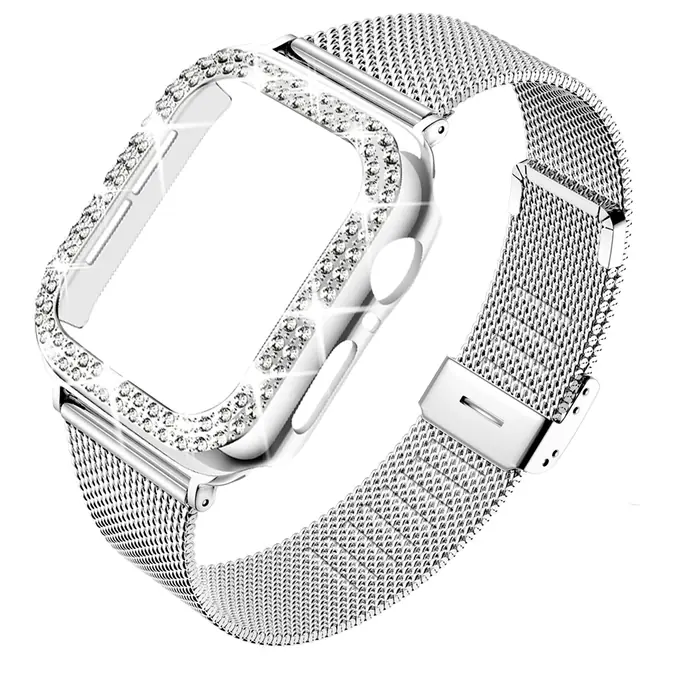 Image de Bracelet pour Apple Watch en Acier Inoxydable avec Diamants