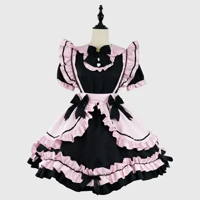 Image de Robe Lolita Gothique Rose & Noire à Nœud Kawaii