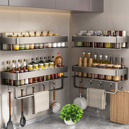 Bild von Aluminium Küchenregal Wandmontage ohne Bohren – Praktisches Aufbewahrungssystem für Küche, Badezimmer und WC mit robustem Design und universeller Verwendung