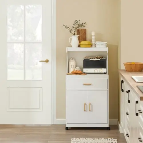 Image de Armoire Micro-ondes sur Roulettes avec Étagères et Tiroir