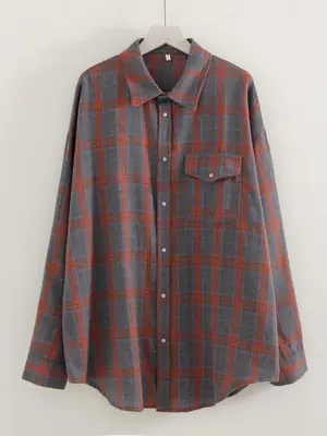 Image de Chemise à Carreaux Oversize Femme - Style Vintage & Confort
