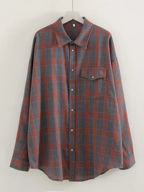 Image de Chemise à Carreaux Oversize Femme - Style Vintage & Confort