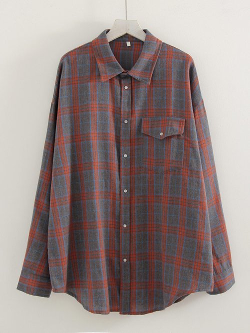 Afbeelding van Streamgirl Oversized Plaid Shirt Dames 2026 Lente Losse Vintage Lange Shirts Volledige Mouw Dames Plaid Bruin Oversized Shirt Blauw