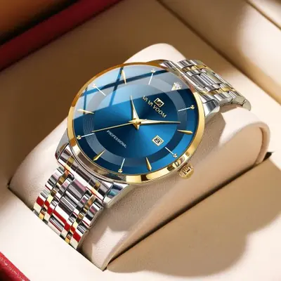 Image de Montre Homme Luxe Acier Inoxydable Bleu Or 43mm