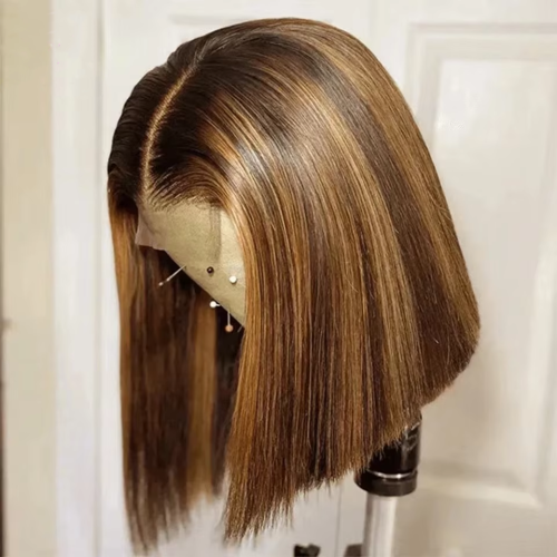 Afbeelding van Natuurlijke 13x4 Ombre Bob Pruik met Transparant Kant - 100% Remy Menselijk Haar, Pre-Geplukt, Rechte Stijl voor Zwarte Vrouwen