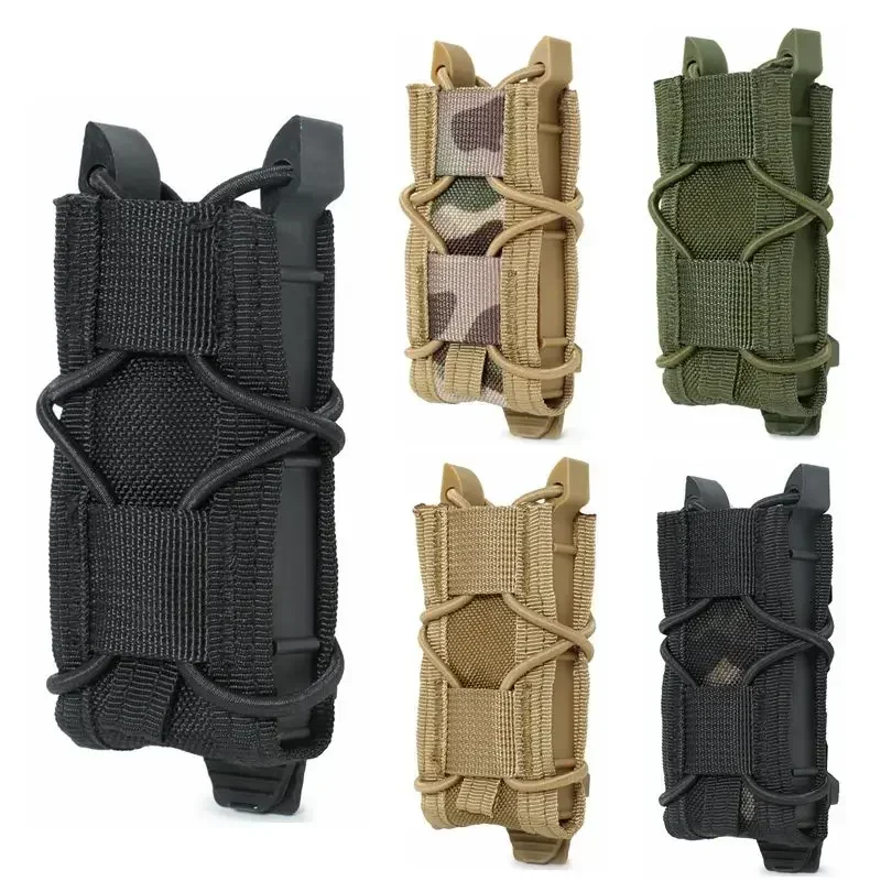Image of Tactical Single Magazine Pouch for 9mm Pistol with MOLLE Compatibility, Flashlight Holder, Knife Sheath, and Airsoft Shooting Gear Accessory
