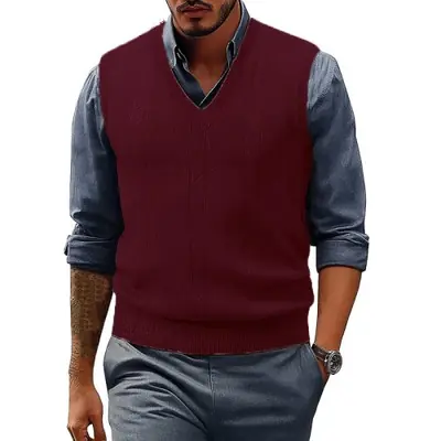 Image de Gilet Tricoté Homme Col V - Style Décontracté & Chaud