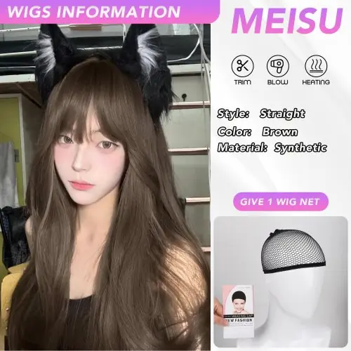 Image de Perruque Synthétique Lisse 26 Pouces - Cheveux Marron Naturels