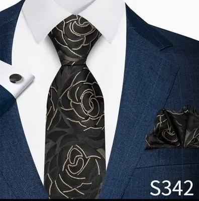 Image de Cravate Homme 8cm + Poche Carrée + Boutons de Manchette - Ensemble Élégant